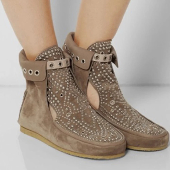 Isabel Marant Morley Taupe Suede Studded Moccasins Ankle Boots 38 / 8
